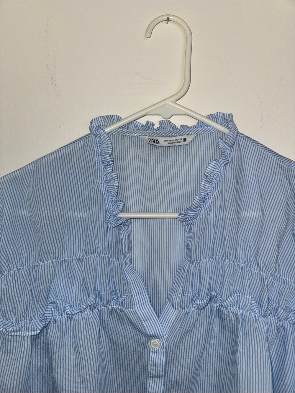 Zara Pale Blue Ruffled Button-Front Blouse - Picture 2 of 5